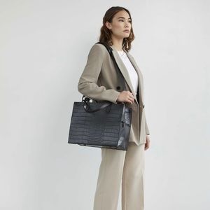 The Mini Work Tote in Black Croc.